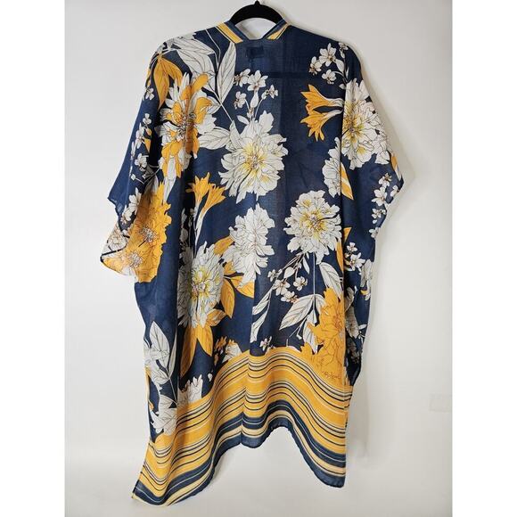 Save The Ocean Women’s Woven Kimono Floral Stripe Print Blue Swim Cover Up - Picture 5 of 6